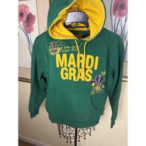 New Orleans Mardi Gras Pullover Hoodie Unisex Size L Green and Yellow